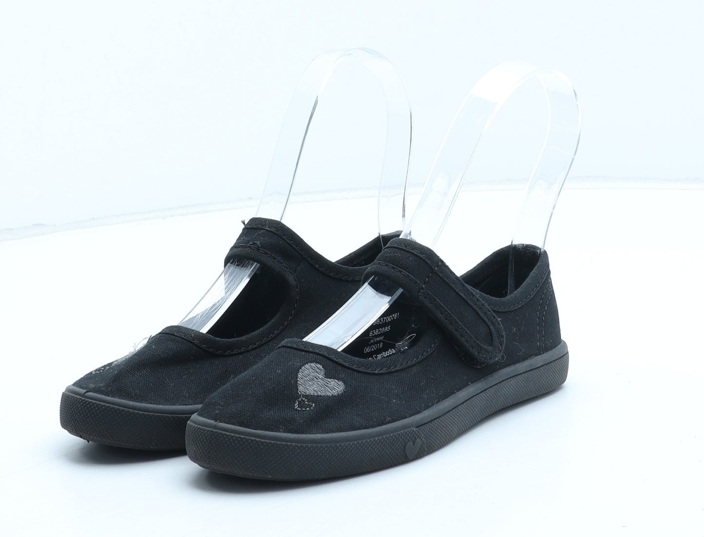 George Girls Black Synthetic Mary Jane Flat UK 10 - Heart Detail
