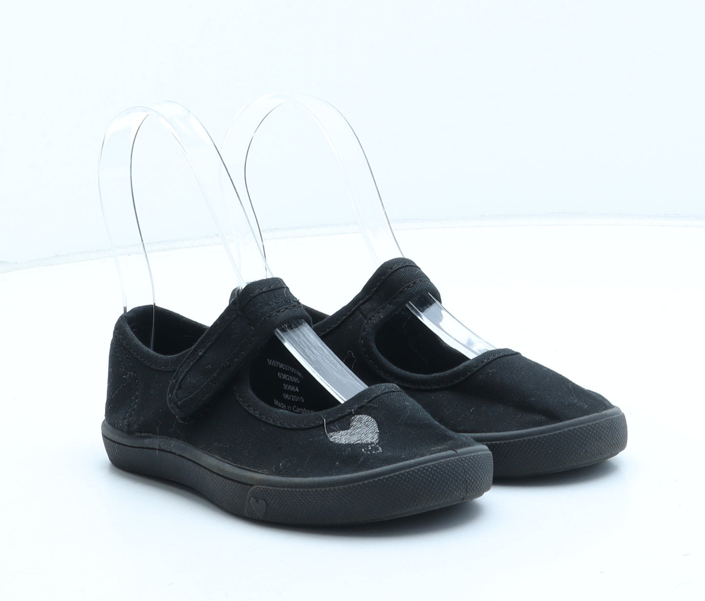 George Girls Black Synthetic Mary Jane Flat UK 10 - Heart Detail
