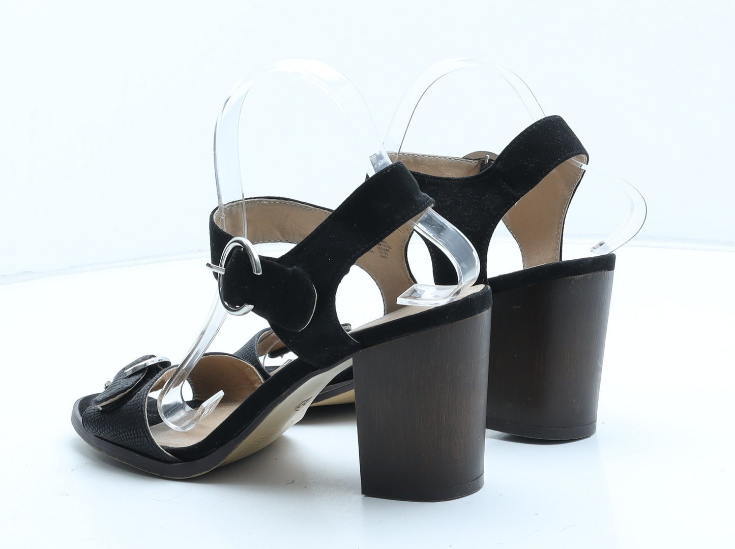 F&F Womens Black Synthetic Strappy Heel UK - Croc Texture