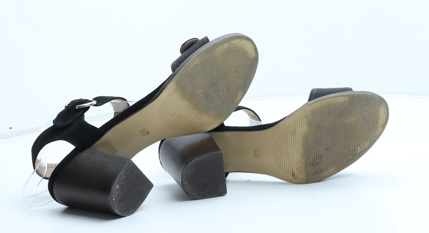 F&F Womens Black Synthetic Strappy Heel UK - Croc Texture