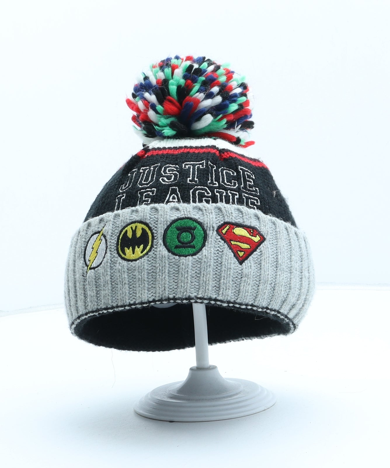 Primark Boys Grey Geometric Acrylic Bobble Hat Size M - Marvel Avengers