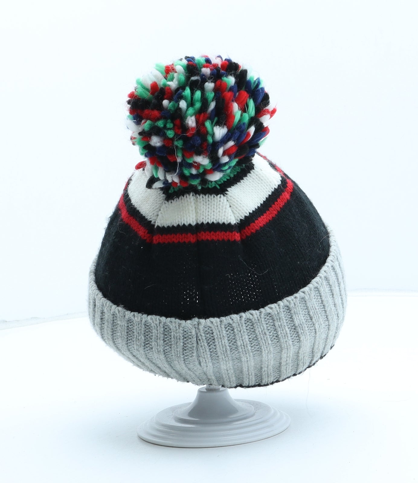 Primark Boys Grey Geometric Acrylic Bobble Hat Size M - Marvel Avengers