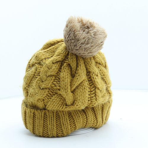 Powder Womens Yellow Acrylic Bobble Hat One Size