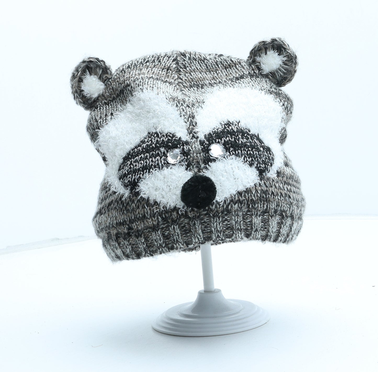 Preworn Girls Grey Acrylic Beanie One Size - Racoon