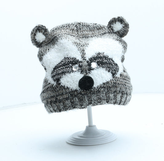 Preworn Girls Grey Acrylic Beanie One Size - Racoon