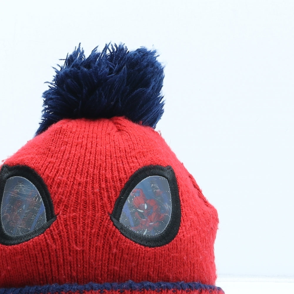 Spiderman Boys Red Acrylic Bobble Hat One Size - Size 7-10 Years