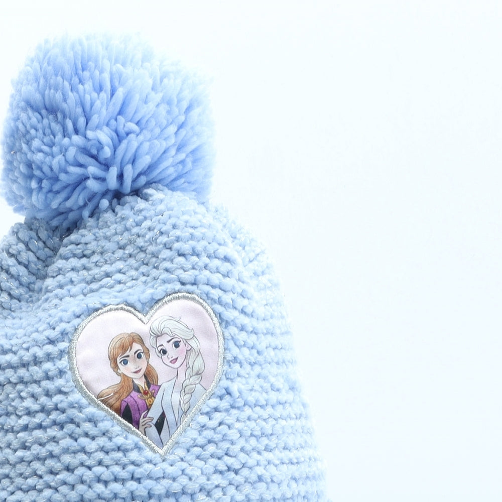 Marks and Spencer Girls Blue Acrylic Bobble Hat One Size - Frozen Anna Elsa UK Size 6-10 Years