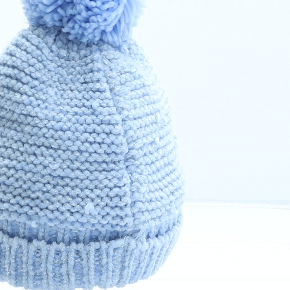 Marks and Spencer Girls Blue Acrylic Bobble Hat One Size - Frozen Anna Elsa UK Size 6-10 Years