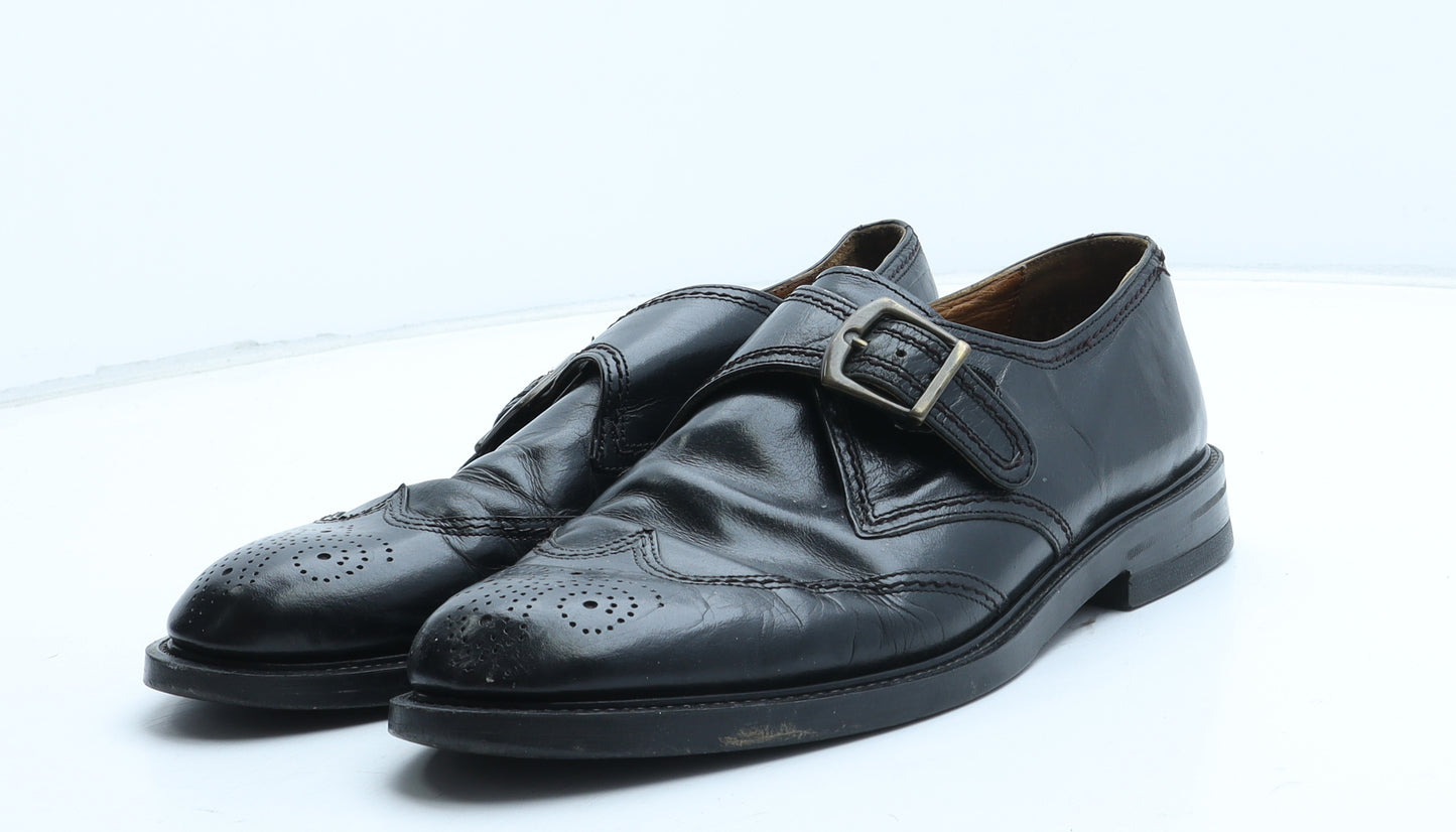 Barratts Mens Black Leather Monk Dress UK 9 43 - UK Size Estimated 9
