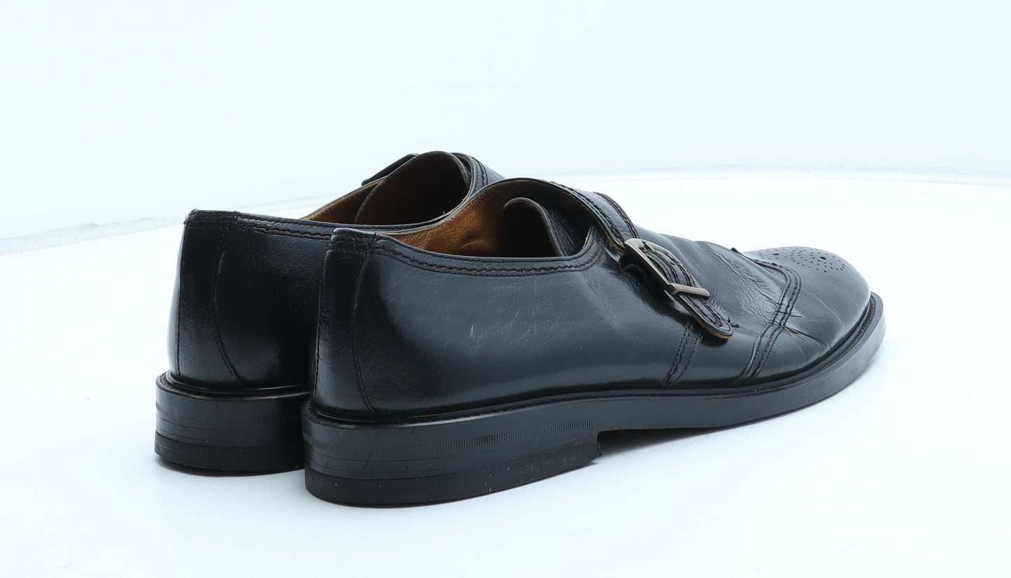 Barratts Mens Black Leather Monk Dress UK 9 43 - UK Size Estimated 9
