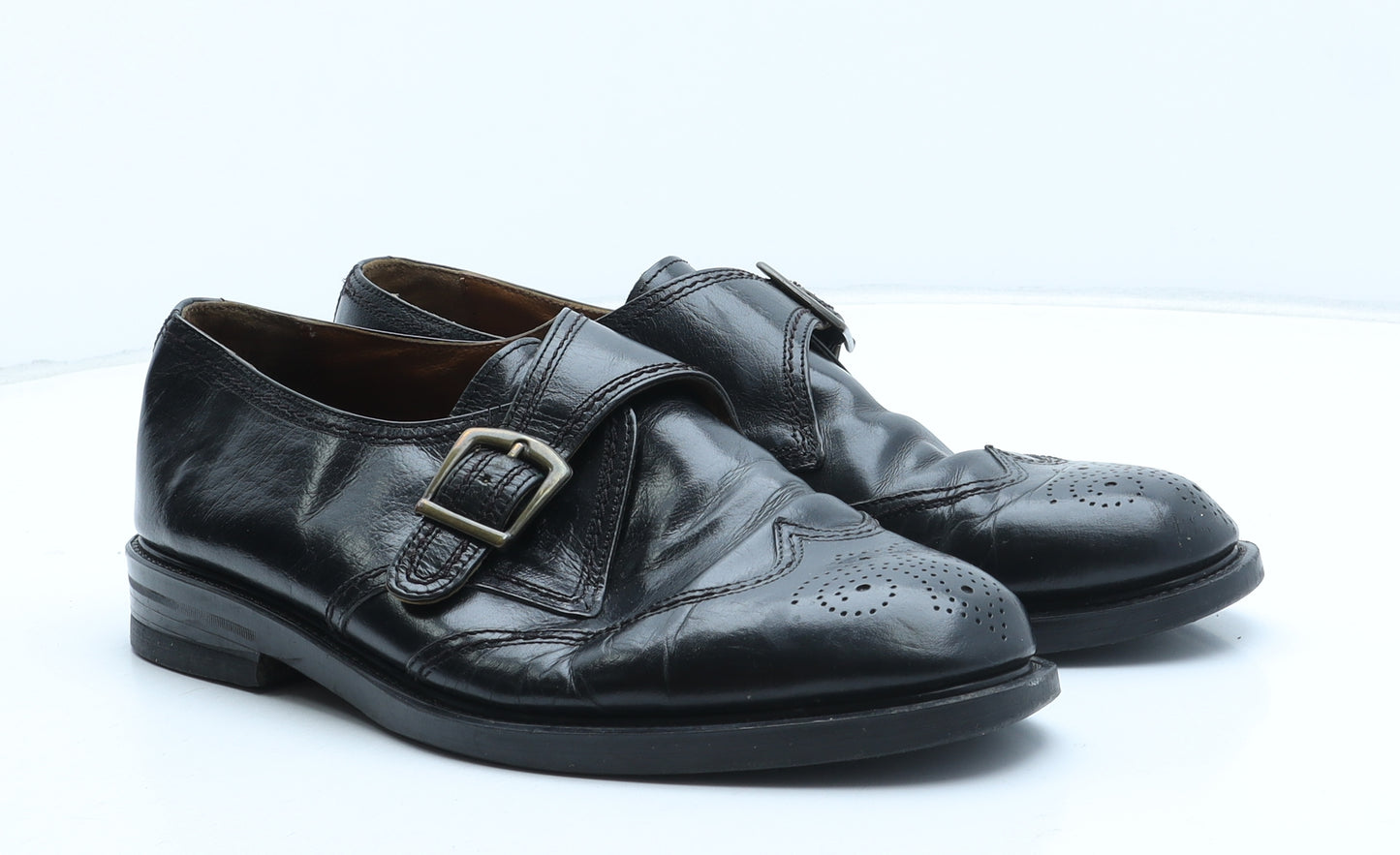 Barratts Mens Black Leather Monk Dress UK 9 43 - UK Size Estimated 9