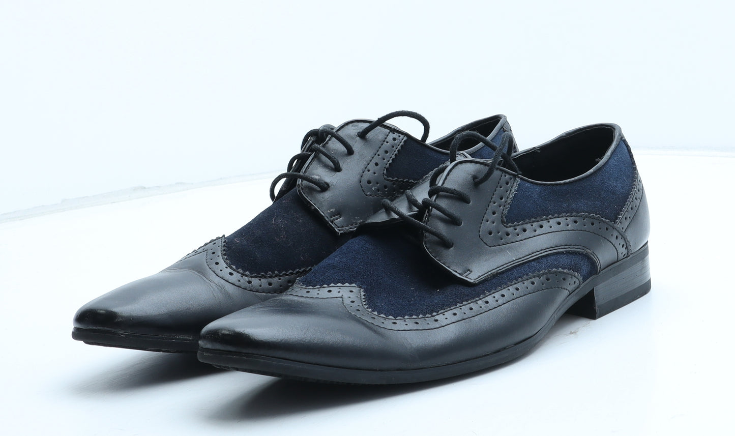 Front Mens Black Colourblock Leather Brogue Dress UK 9
