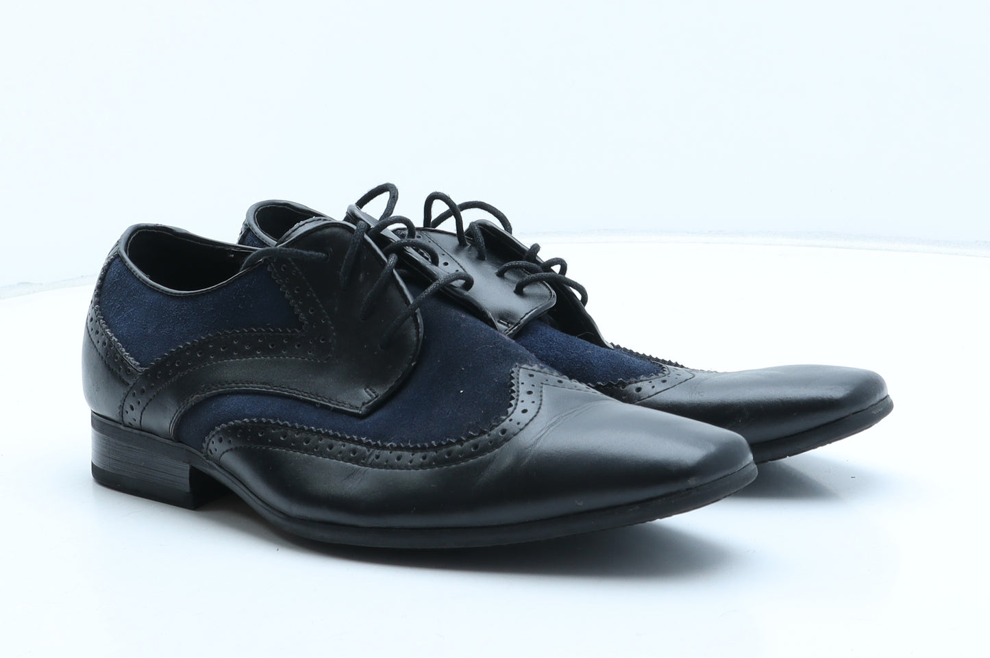 Front Mens Black Colourblock Leather Brogue Dress UK 9