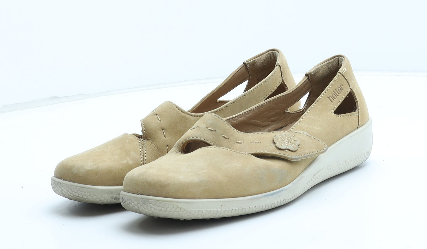 Hotter Womens Beige Leather Flat UK - Flower Detail