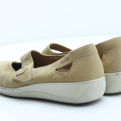 Hotter Womens Beige Leather Flat UK - Flower Detail