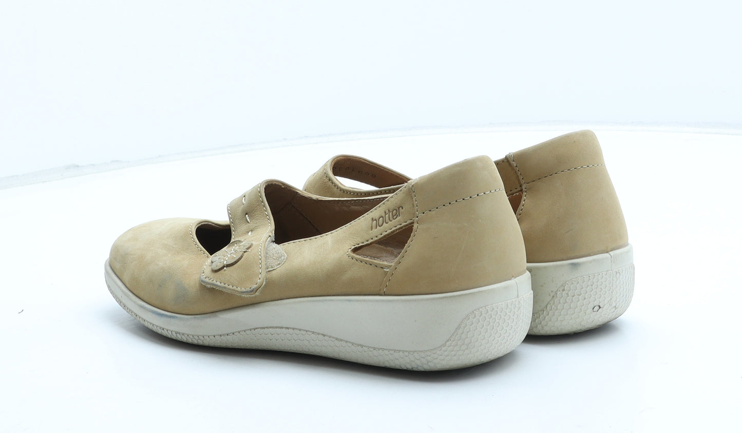 Hotter Womens Beige Leather Flat UK - Flower Detail