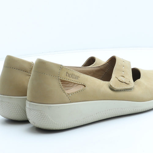 Hotter Womens Beige Leather Flat UK - Flower Detail