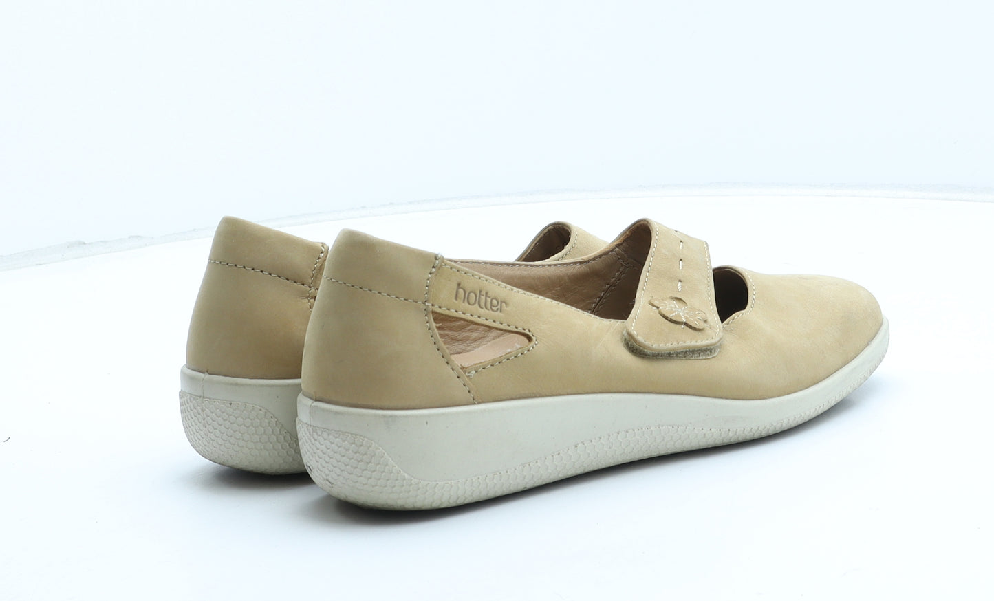 Hotter Womens Beige Leather Flat UK - Flower Detail
