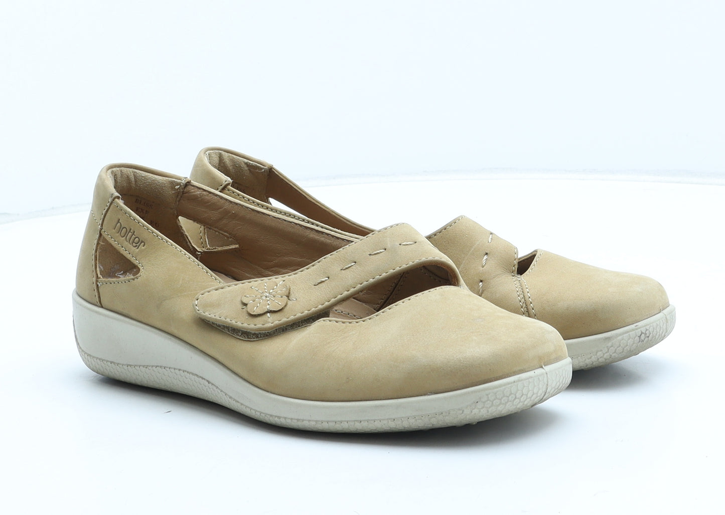 Hotter Womens Beige Leather Flat UK - Flower Detail