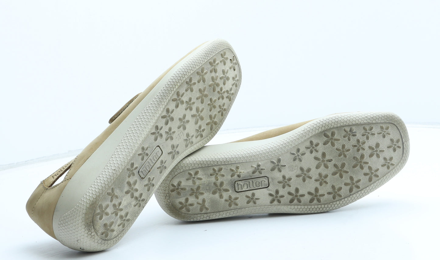 Hotter Womens Beige Leather Flat UK - Flower Detail