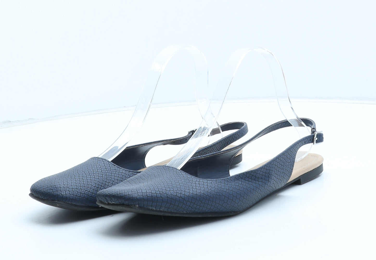 Marks and Spencer Womens Blue Geometric Synthetic Slingback Flat UK