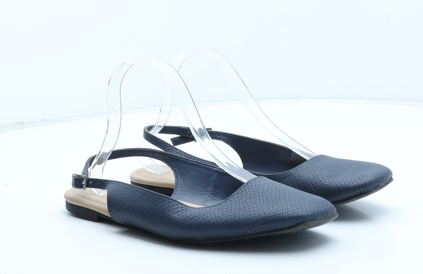 Marks and Spencer Womens Blue Geometric Synthetic Slingback Flat UK