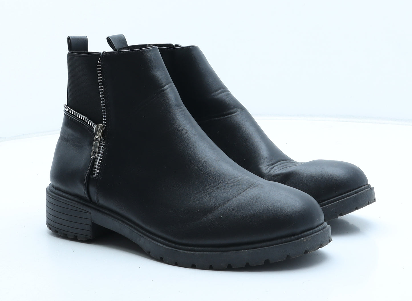 Preworn Womens Black Synthetic Bootie Boot UK