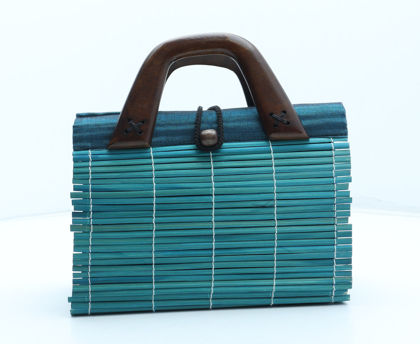 Preworn Womens Blue Wicker Top Handle Bag Size Small