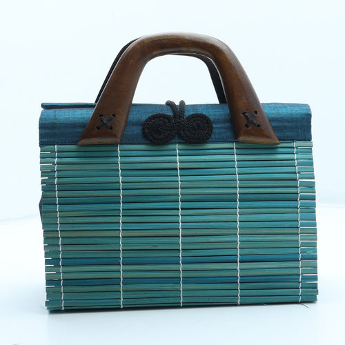 Preworn Womens Blue Wicker Top Handle Bag Size Small