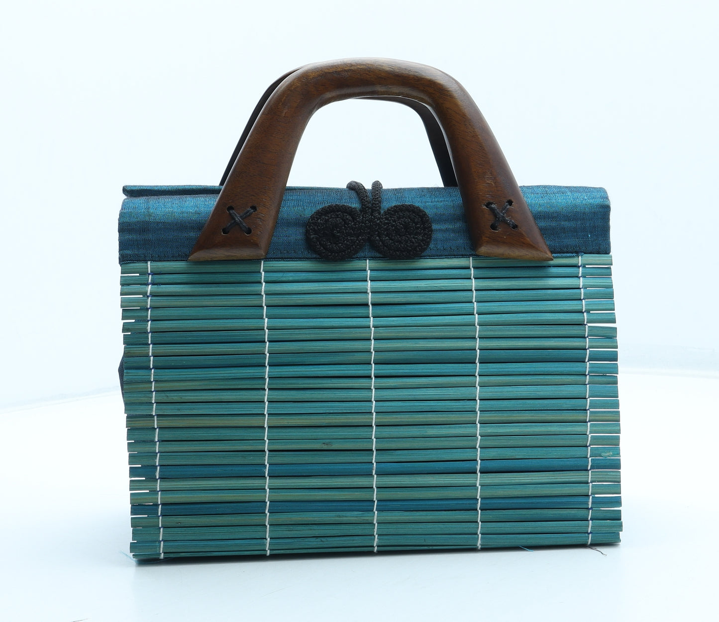 Preworn Womens Blue Wicker Top Handle Bag Size Small