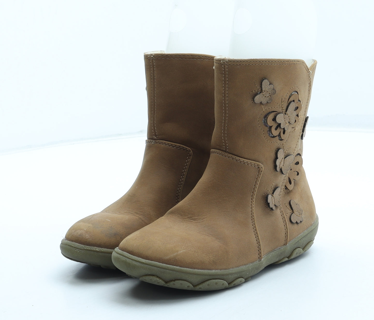 TU Girls Brown Geometric Polyurethane Bootie Boot UK 10 - Butterfly Detail