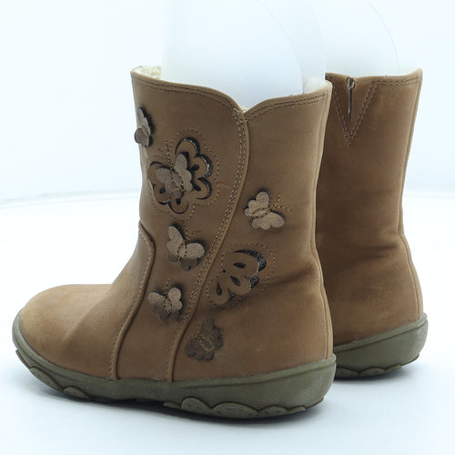 TU Girls Brown Geometric Polyurethane Bootie Boot UK 10 - Butterfly Detail