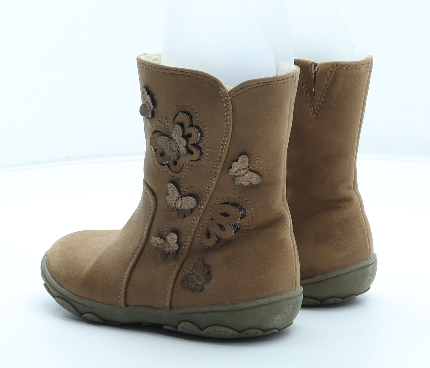 TU Girls Brown Geometric Polyurethane Bootie Boot UK 10 - Butterfly Detail