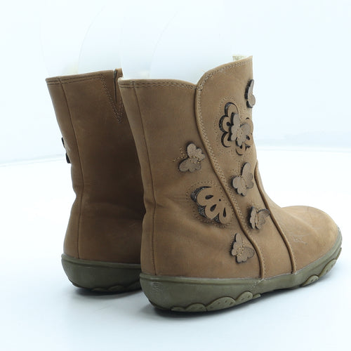 TU Girls Brown Geometric Polyurethane Bootie Boot UK 10 - Butterfly Detail