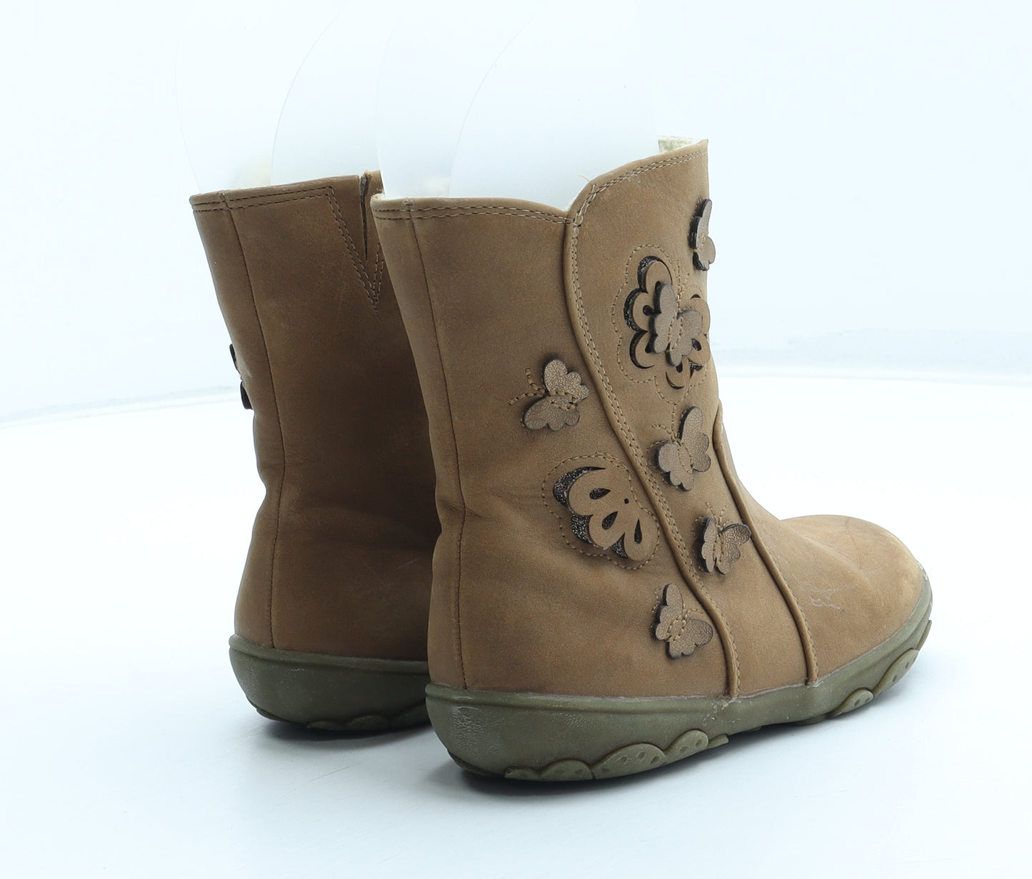TU Girls Brown Geometric Polyurethane Bootie Boot UK 10 - Butterfly Detail