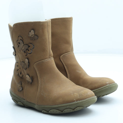 TU Girls Brown Geometric Polyurethane Bootie Boot UK 10 - Butterfly Detail