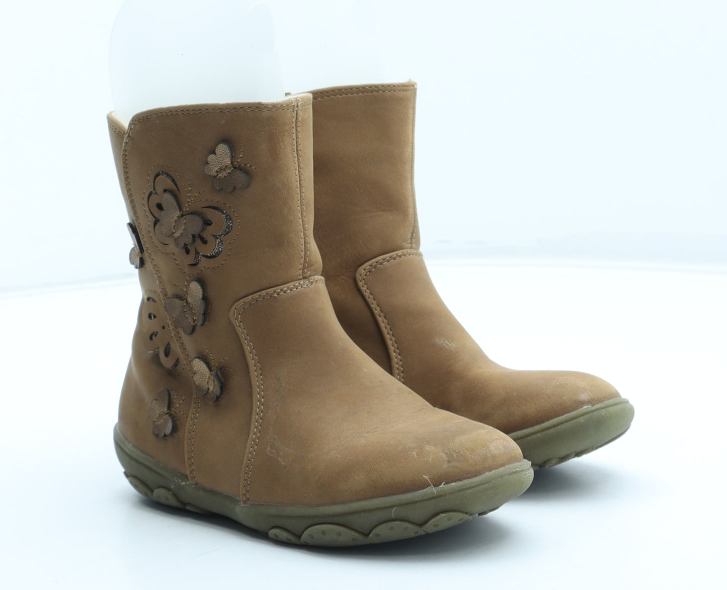 TU Girls Brown Geometric Polyurethane Bootie Boot UK 10 - Butterfly Detail