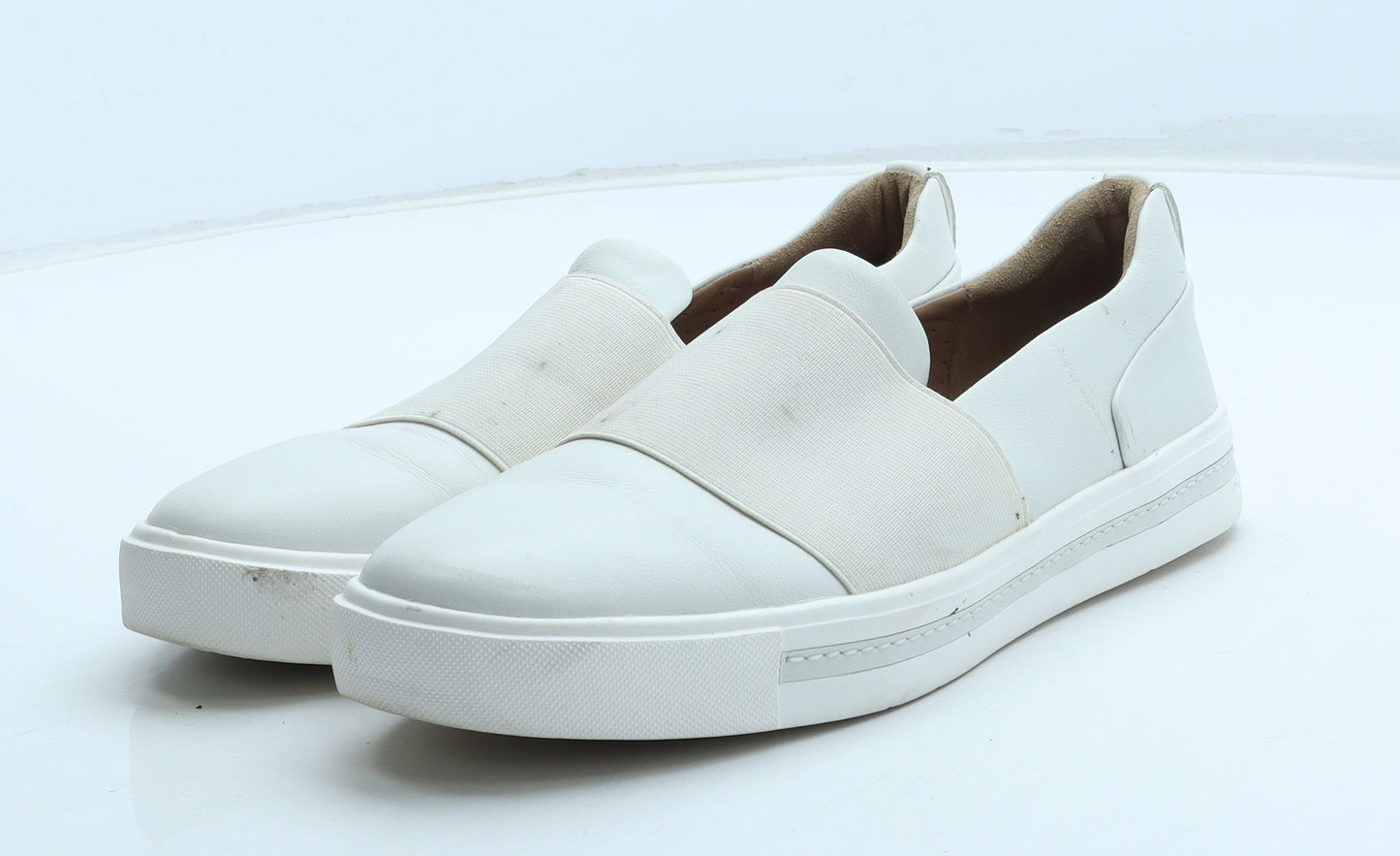 Clarks Womens White Leather Slip On Flat UK