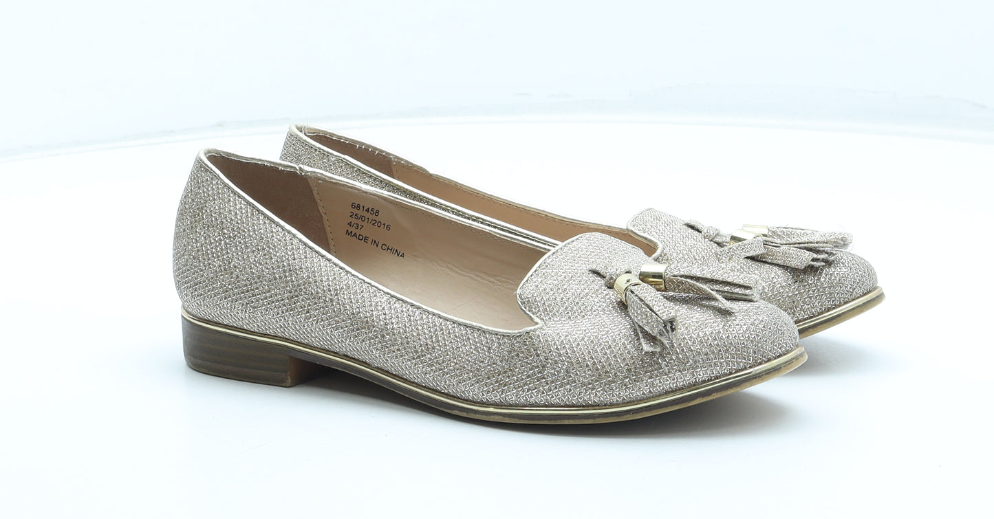 River Island Womens Gold Synthetic Loafer Flat UK