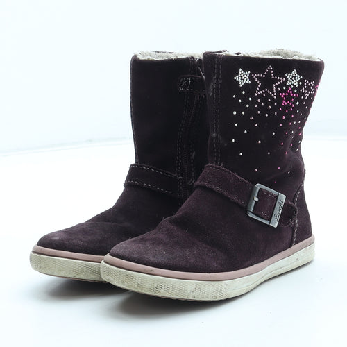 Lurchi Girls Purple Geometric Leather Shearling Style Boot UK 8.5 26 - Star Pattern