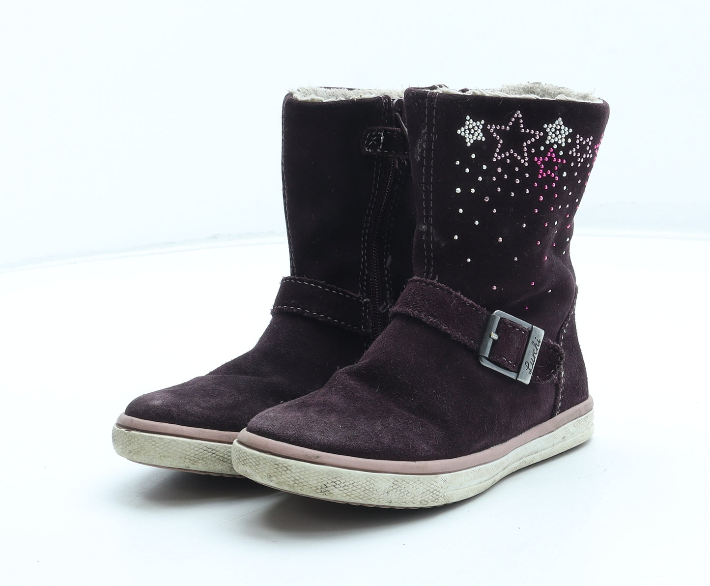 Lurchi Girls Purple Geometric Leather Shearling Style Boot UK 8.5 26 - Star Pattern