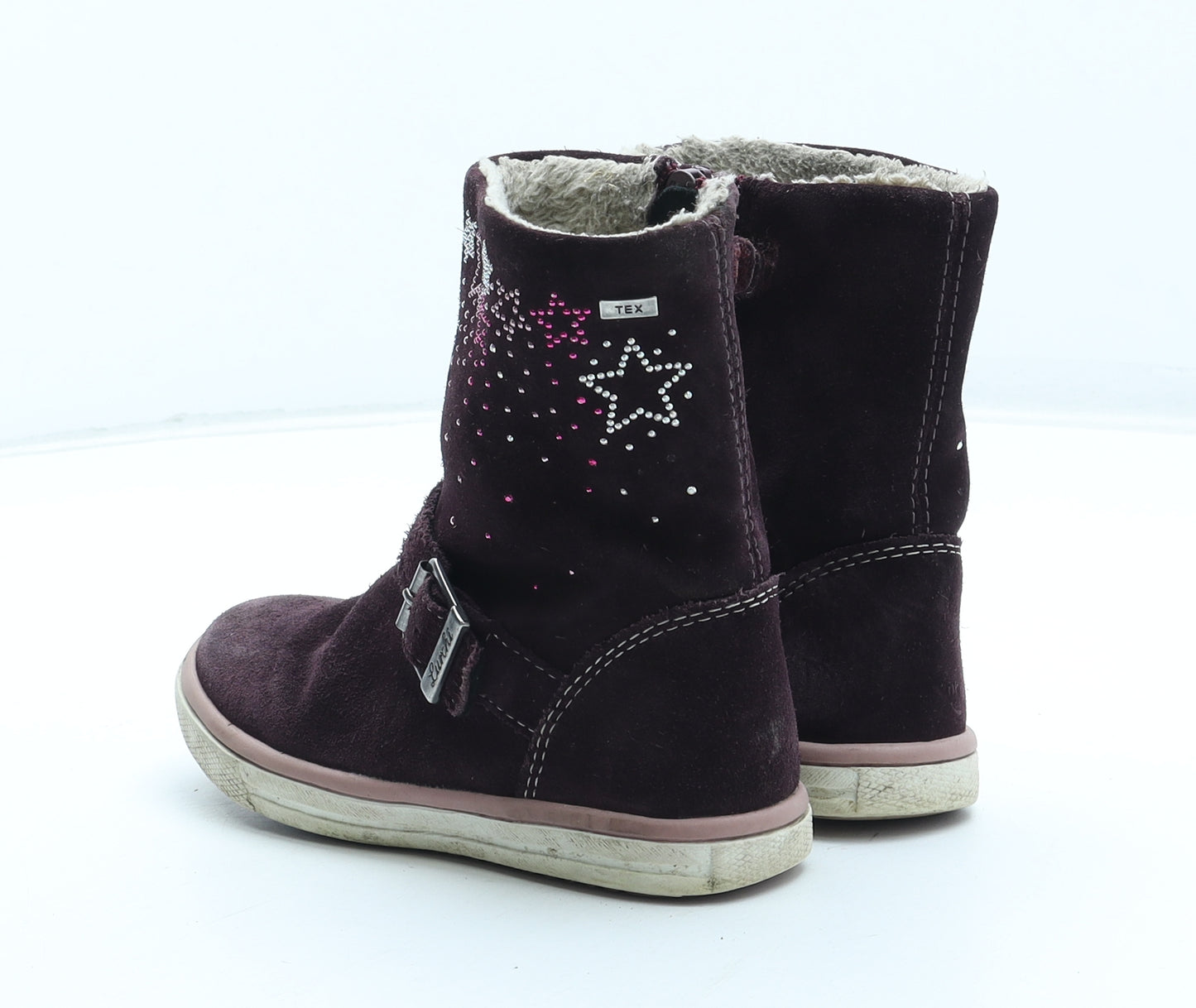 Lurchi Girls Purple Geometric Leather Shearling Style Boot UK 8.5 26 - Star Pattern
