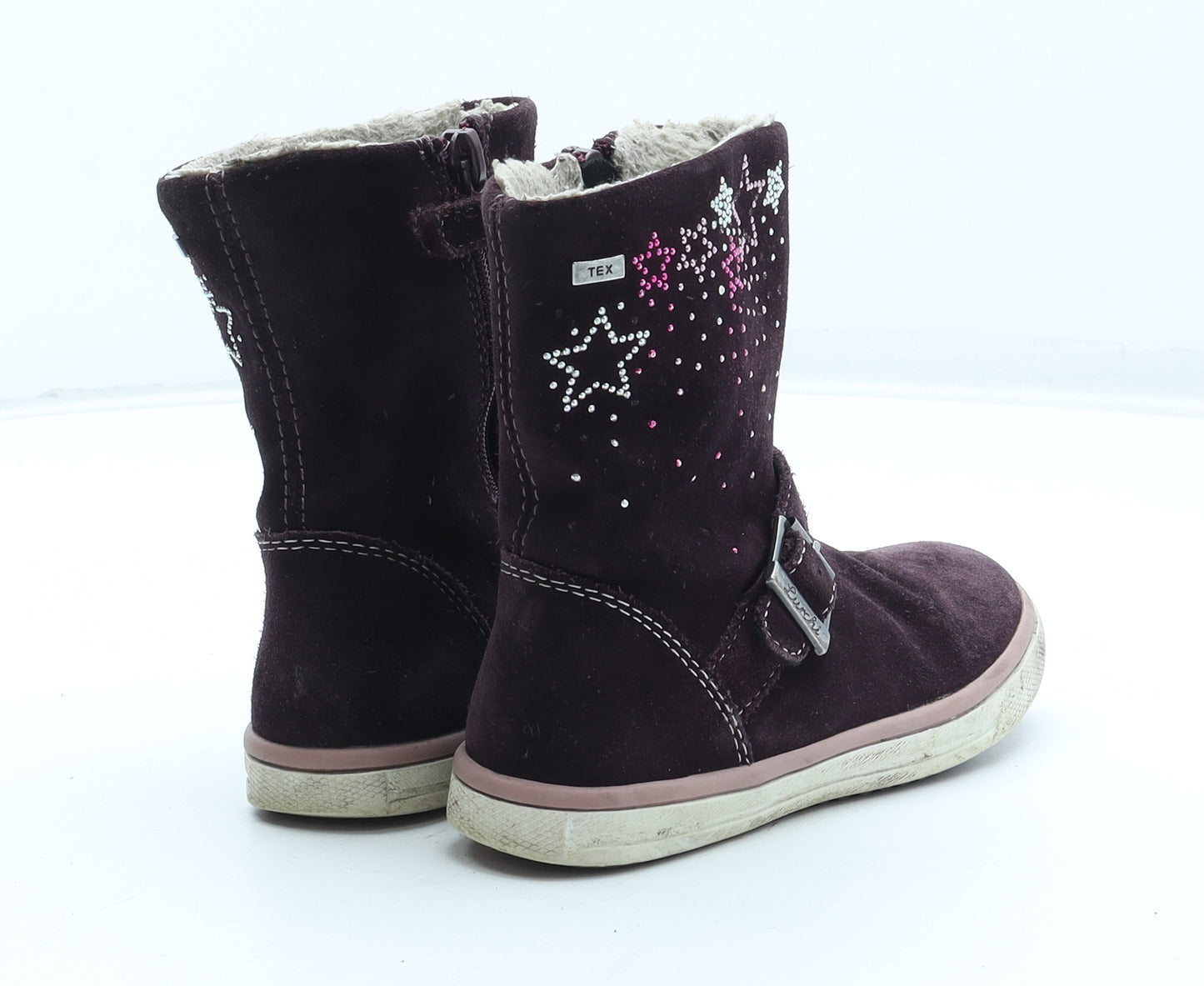 Lurchi Girls Purple Geometric Leather Shearling Style Boot UK 8.5 26 - Star Pattern