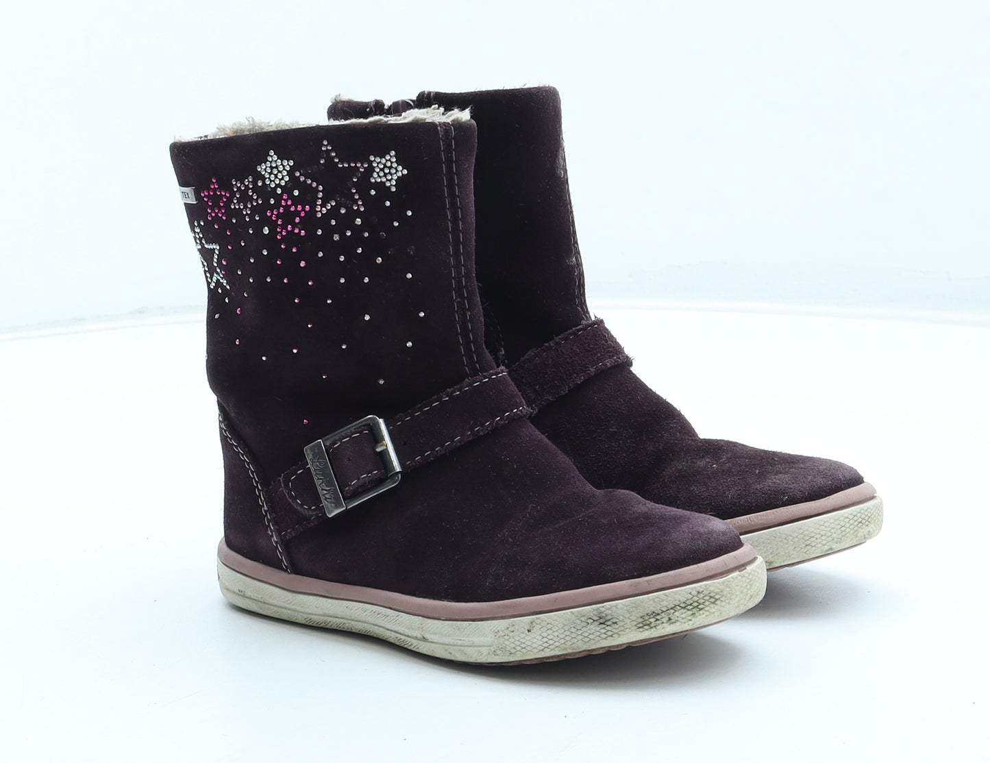 Lurchi Girls Purple Geometric Leather Shearling Style Boot UK 8.5 26 - Star Pattern