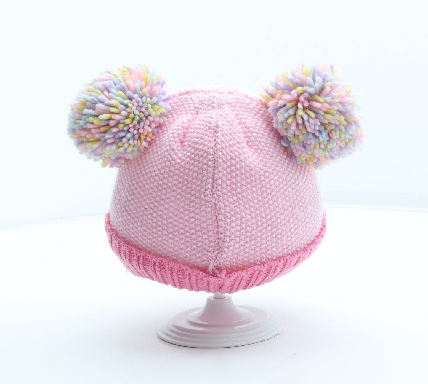 F&F Girls Pink Acrylic Bobble Hat Size S - Peppa Pig