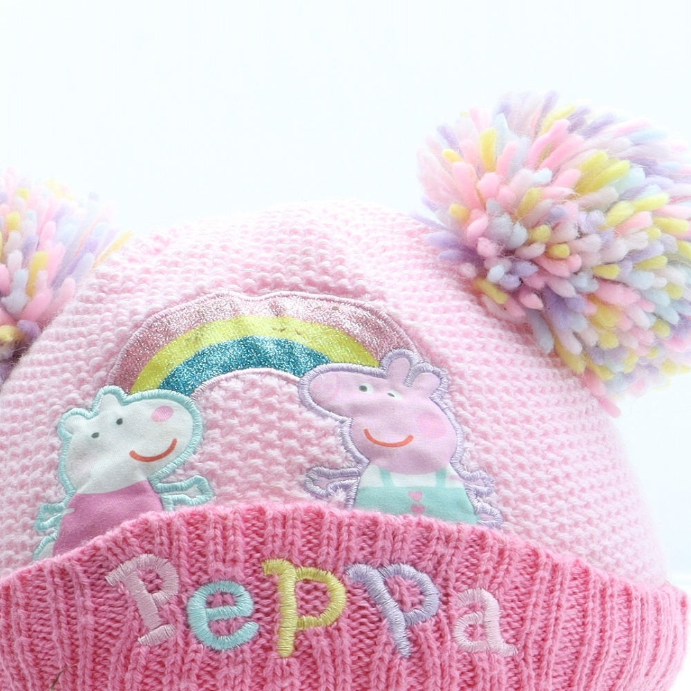 F&F Girls Pink Acrylic Bobble Hat Size S - Peppa Pig