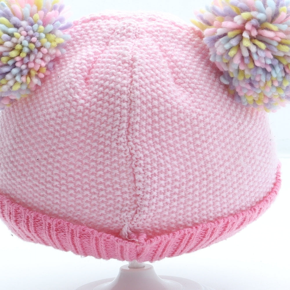 F&F Girls Pink Acrylic Bobble Hat Size S - Peppa Pig