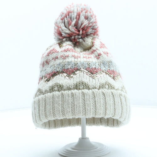 F&F Girls Multicoloured Fair Isle Acrylic Bobble Hat Size S - Size 7-10 Years