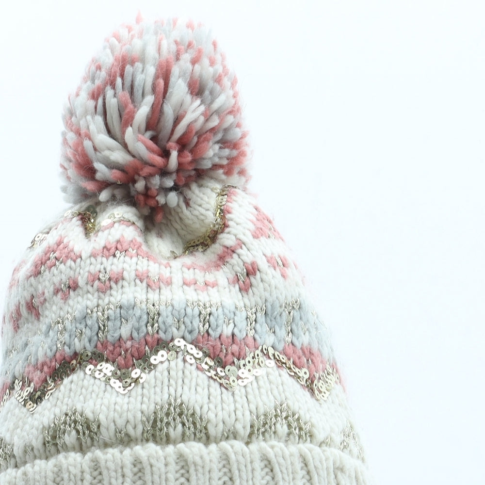 F&F Girls Multicoloured Fair Isle Acrylic Bobble Hat Size S - Size 7-10 Years