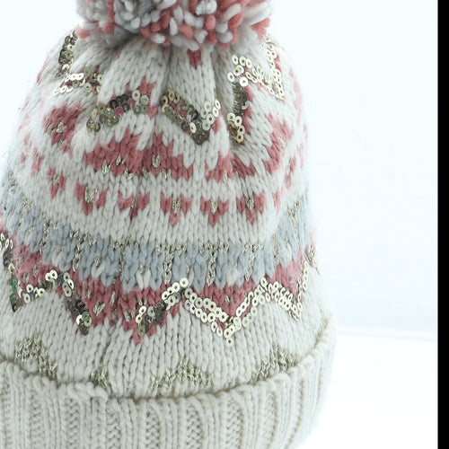F&F Girls Multicoloured Fair Isle Acrylic Bobble Hat Size S - Size 7-10 Years
